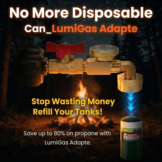 ShineGasPro™ and LumiGas Adapte™ 90° Propane Refill Adapter with Built-In Luminous Meter for Safe 1 lb Bottle Refilling