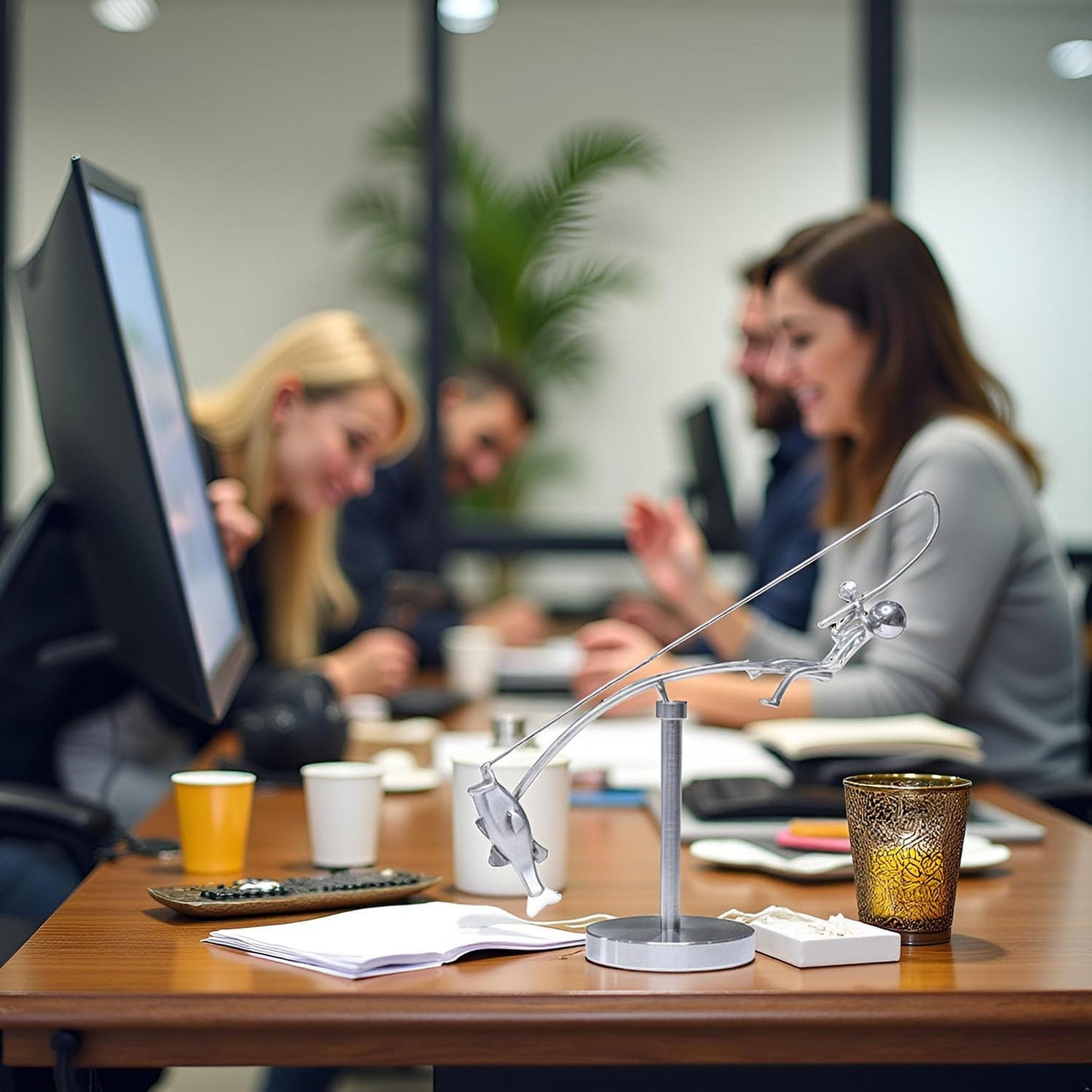 balanced fisherman sculpture