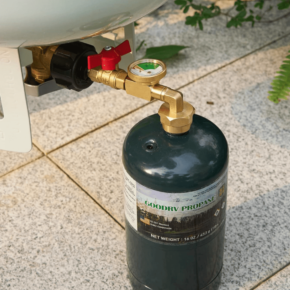 ShineGasPro Propane Refill Adapter with Gauge & Valve – 20lb to 1lb Converter